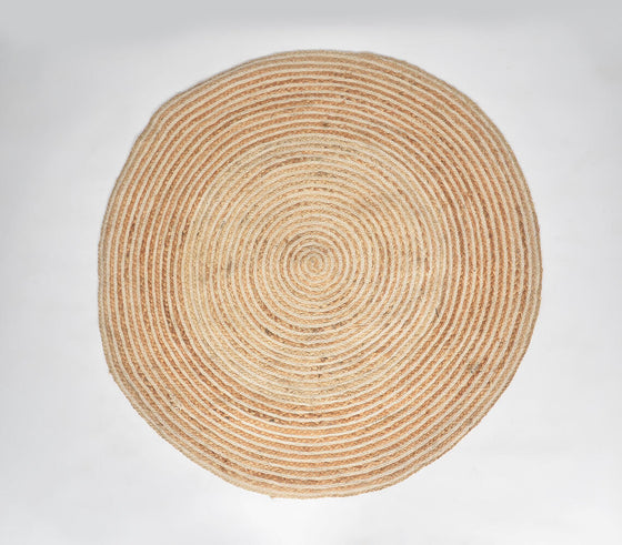 Handwoven Jute & Discarded Fabric Beige Classic Spiral Rug