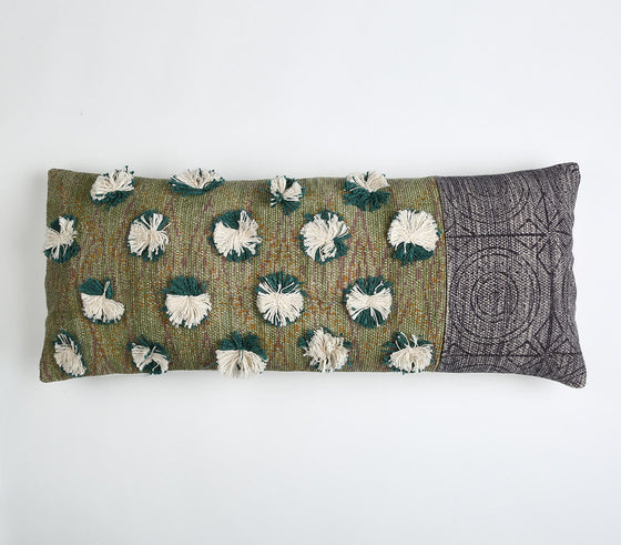 Block Printed & Tufted Lumbar Cushion cover