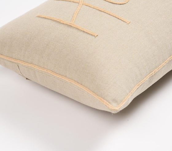 Embroidered Light Brown Cotton Lumbar Cushion cover
