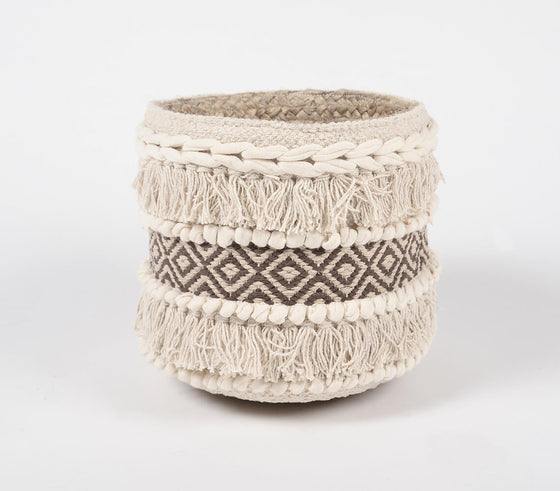 Textured & Panelled Cotton Jute  Basket