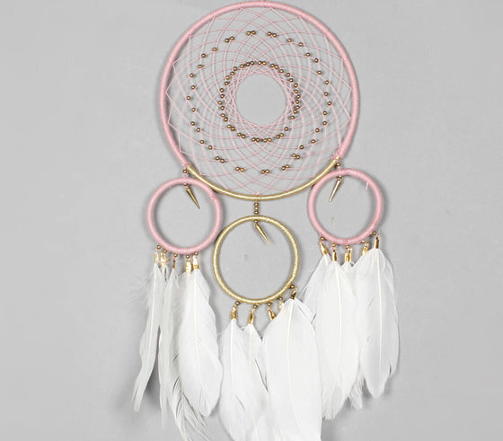 Classic Beaded & Faux Feathers Coral Dreamcatcher