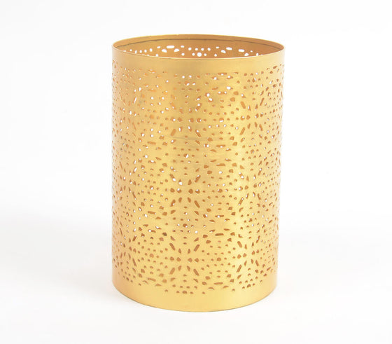 Jali Cut Gold-Toned Iron Candle Holder (S)