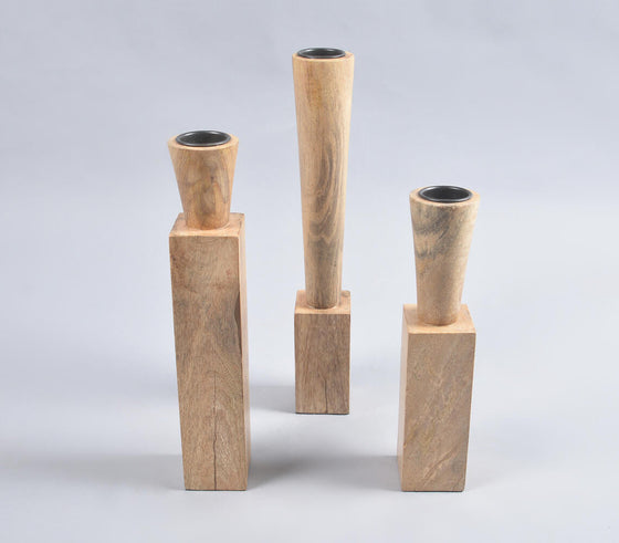 Natural Mango Wood Candle Holders (Set of 3)