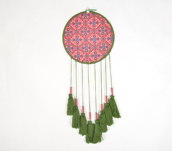 Printed Embroidery hoop tasseled wall hanging