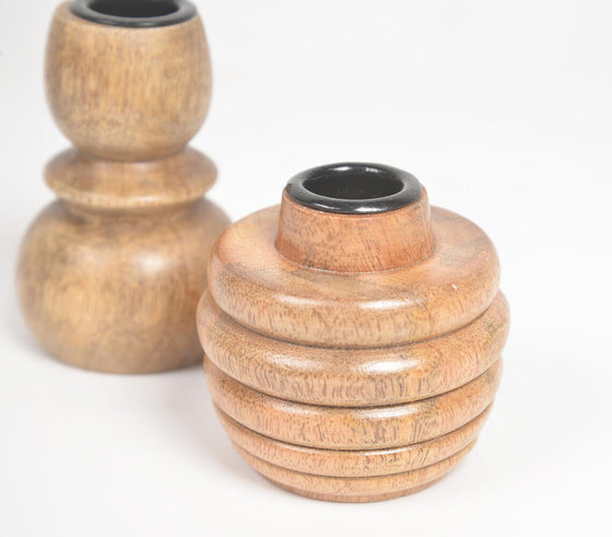 Raw Turned Wood Candle Holders (Set of 2)