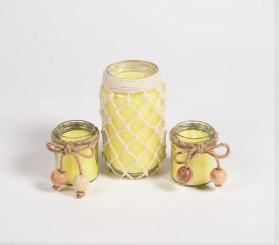 Filled Lavender Scented Jar Candles with Jute (Set of 3)