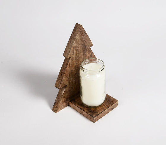 Wooden Christmas Tree Glass Candle