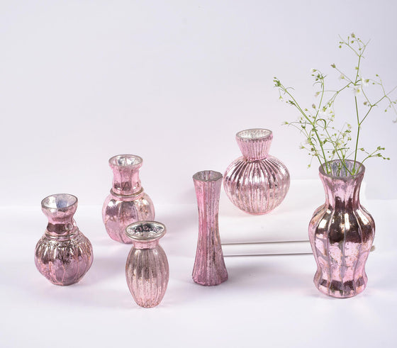 Assorted Rose-Gold Mercury Glass Vases (set of 6)