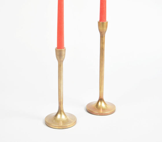 Golden Lacquered Aluminium Candle Holders (Set of 2)