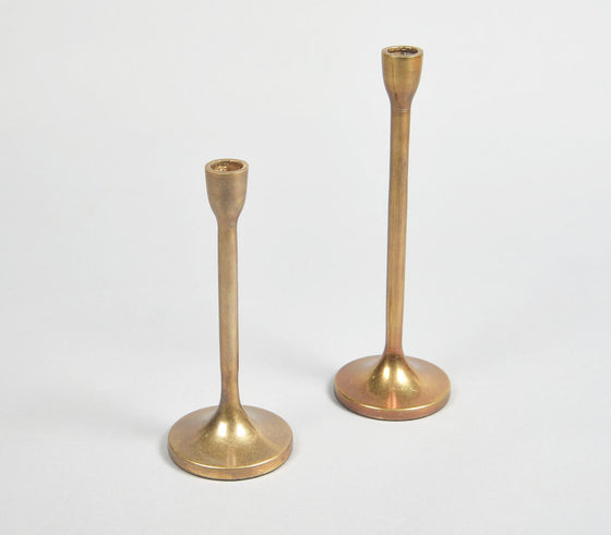 Golden Lacquered Aluminium Candle Holders (Set of 2)