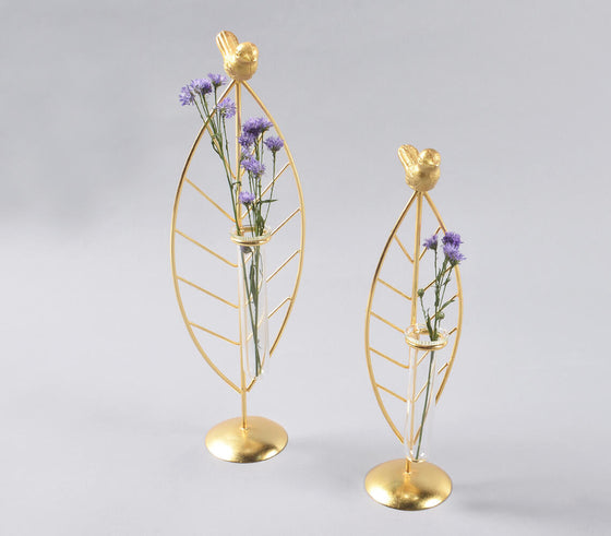 Nectar for Birds' Metal & Glass Test Tube Planter Vases (set of 2)