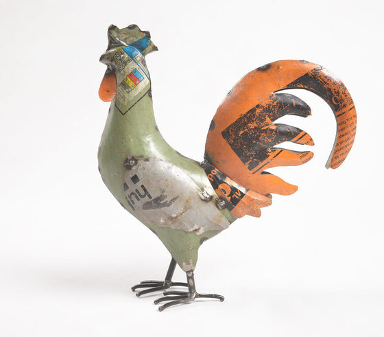 Hand Cut Recycled Iron Rooster Showpiece