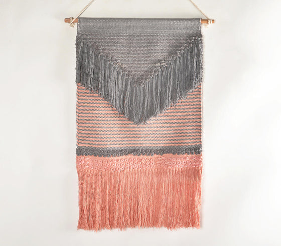 Handwoven Cotton Grey & Pink Wall Hanging
