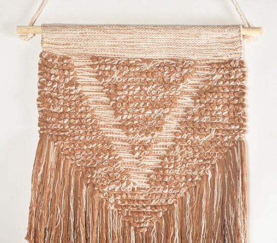Handwoven Cotton Brown-Toned Fringed Wall Hanging