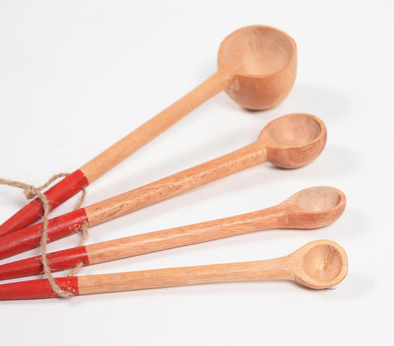 Hand Carved Neem Wood Red Measuring Spoons (set of 4)