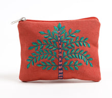  Tree embroidered Red Coin Pouch