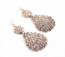  Copper-Toned Brass Antique Floral Dangle Earrings Q1