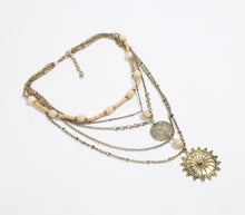  Layered Sun Charm & Bone Beaded Necklace