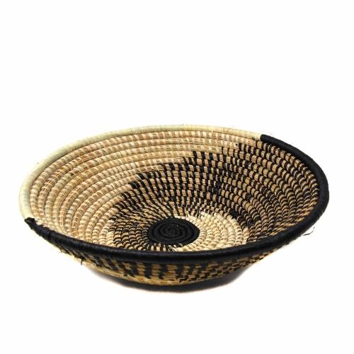 Woven Sisal Fruit Basket, Spiral Pattern in Natural/Black - World Community Exchange