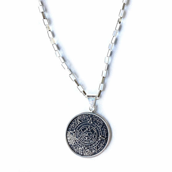 Alpaca Silver Aztec Calendar Pendant with Chain - World Community Exchange