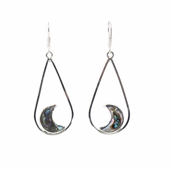 Earrings, Teardrop with Abalone Half Moons - World Community Exchange