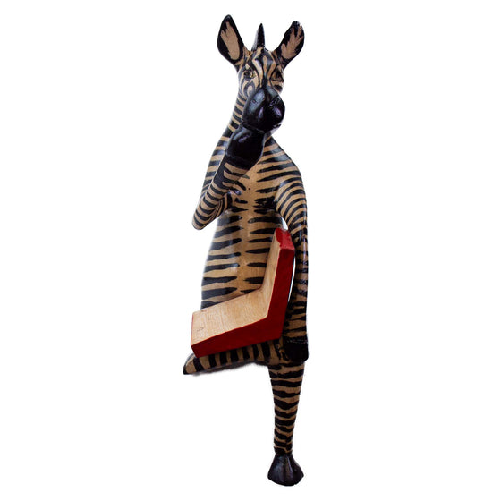 Thinking Zebra Carved Jacaranda Wood Sculpture Shelf Decor