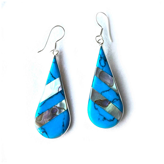 Abalone & Turquoise Striped Teardrop Earrings - World Community Exchange